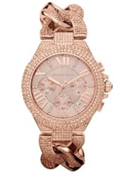 Michael Kors MK3196 reese chronograph rose gold dial rose gold glitz chain link bracelet women watch NEW
