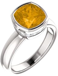 14K White Gold 8.00x8.00mm Antique Cushion Cut Citrine and Diamond Ring -- LIFETIME WARRANTY
