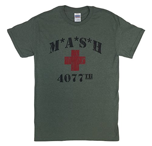 MASH 4077th Heather Military Green T Shirt Red Cross M*A*S*H (2XL)