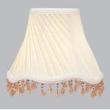 Silk Bell Shaped Scalloped Chandelier Clip On Lamp Shades - Ivory Twist with Amber Beads - B1488