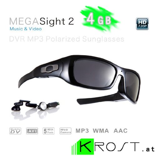 MEGASight2 | 4GB | High Definition 720P 5 MegaPixel Kamera MP3 Sonnenbrille: Hi Tech Multimedia 4GB HD Kamera Sonnenbrille mit MP3 Player + Webcam Funktion + polarisierte UV400 Gläser von krost.at | Spion Kamera | Webcam | Sonnenbrille | MP3 Player | Sportbrille | Action Brille | Video Brille | Spy cam | Versteckte Kamera | Party Brille | Helm Kamera | Mini Kamera | Musik Sonnenbrille | MEGASight 2