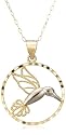 10k Yellow Gold Filigree Bird Circle Pendant, 18"