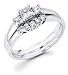 14k White Gold Three 3 Stone Princess Cut Diamond Engagement Anniversary 2 Ring Set w/ Matching 5 Round Diamond Wedding Band (1/2 cttw, G-H Color, SI1 Clarity)
