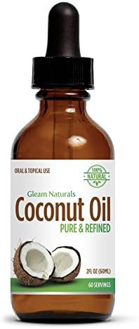 Gleam Naturals Coconut Oil 2oz Amber Glass Bottle Black Droppers Fractionated Pure Extra Virgin Organic Natural Vitamins Medium Chain Triglycerides Essential Oil Uses Hair Skin Face Eczema Moisturizer Digestion Cooking Diet Weight Loss Recipes Health Benefits (2oz)