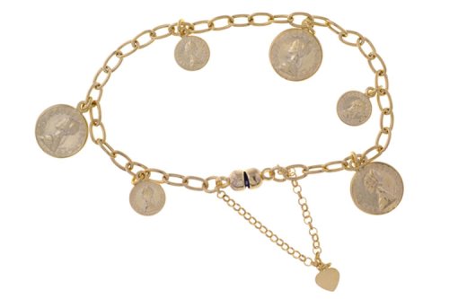 14K Yellow Gold Easywear Magnetic Link Bracelet w/ Coin Charms, 8 inch