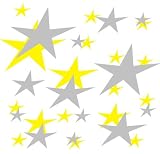 set of 202 Yellow and Silver stars Vinyl wall lettering stickers quotes and sayings home art decor kit peel stick mural graphic appliques decal