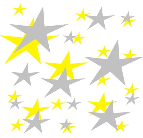 set of 202 Yellow and Silver stars Vinyl wall lettering stickers quotes and sayings home art decor kit peel stick mural graphic appliques decal