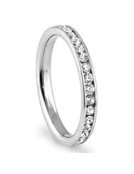 Beauty: Happy M 316L Stainless Steel White Cubic Zirconia CZ Eternity Wedding 3MM Band Ring White Gold Plated 7 - Happy M