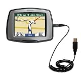 Coiled Power Hot Sync and Charge USB Data Cable w/ Tip Exchange for the Garmin StreetPilot C340 - Gomadic Brand