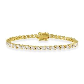 18K Gold over Sterling Silver Marquise Cut CZ Tennis Bracelet by 