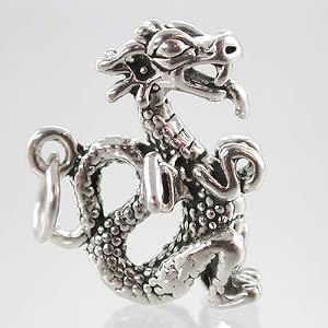Detailed Three Dimensional Dragon Charm in Sterling Silver, #9517