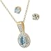 Sterling Silver Vermeil Genuine Aquamarine and Diamond Pendant Necklace and Earrings Set