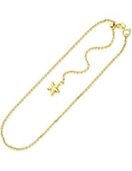 14K Yellow Gold Star Accent Cable Link Adjustable Anklet