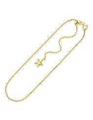 14K Yellow Gold Star Accent Cable Link Adjustable Anklet