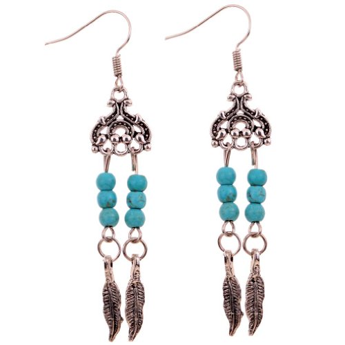 Yazilind Jewelry Flower Pattern Alloy Feather Dangle Earrings for Women