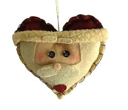 4" Country Heritage Plush Santa Heart Head Christmas Ornament