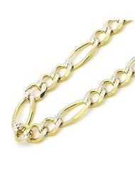 14K Gold 5mm Italian White Pave Figaro Chain Necklaces ( Available Length 16", 18", 20", 22", 24", 26")