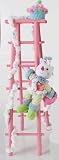 Cucpake Heaven Pink Wooden Ladder with Plush Posable Reindeer Christmas Decor