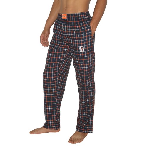 Mens MLB Detroit Tigers Plaid Cotton Thermal Sleepwear / Pajama Pants - Blue & Orange (Size: XL)