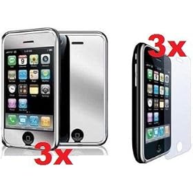 Three (3x) Clear Screen Protector Covers and Three (3x) Mirror Screen Protector Film Covers for iPhone 3G/3GS