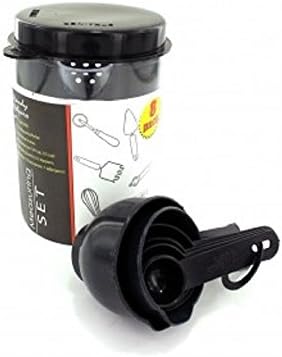 Cooking Grail Measuring Cup Set. All in one Cups. Lid also serves as a strainer or pourer. Measuring spoons include: 1/2 teaspoon, 1 teaspoon, 1/2 tablespoon, 1 tablespoon, 1/4 cup and 1/3 cup.