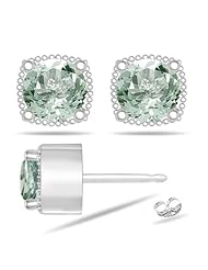 1.20 Cts Green Amethyst Earrings in 14K White Gold