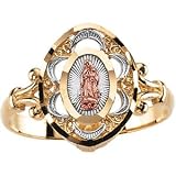 Elegant and Stylish Tri-Color Lady of Guadalupe Ring in 14K Yellow Gold ( Size 6 ), 100% Satisfaction Guaranteed.