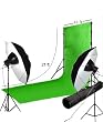 10ftx20ft Chroma Key Green Muslin Backdrop with a Backdrop Support System & 2 Studio Light Kits