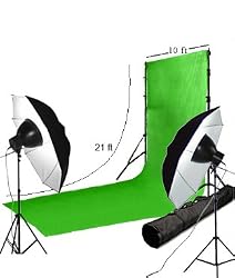 10ftx20ft Chroma Key Green Muslin Backdrop with a Backdrop Support System & 2 Studio Light Kits