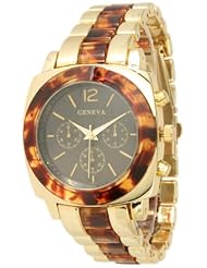 Geneva Gold w/ Tortoise Shell Look Accented Chronograph Analog Watch