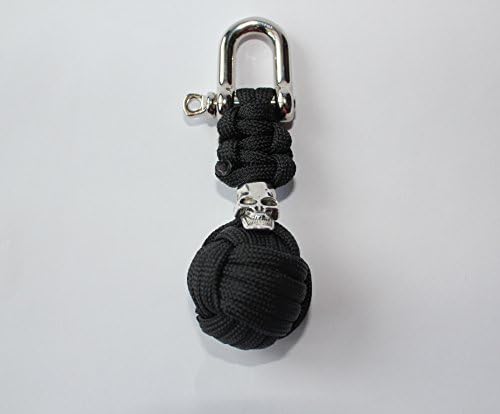 6" 550 Paracord Steel Shackle Skull Monkey Fist keychain - Black