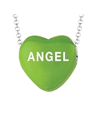 Sterling Silver 17mm Green enamel Sweethearts ANGEL Heart Pendant