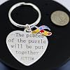 Autism Awareness Heart Keychain Keyring with Puzzle Piece Ribbon Charm - Great for Fundraising