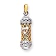 14k Two-tone Solid 3-Dimensional Mezuzah with Shin Pendant