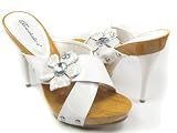 Chunky Flowers Sexy Stiletto Slide Sandals White