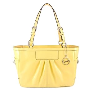 Coach 13761 Pleated Patent Leather East West Gallery Tote Handbag, Canary
