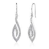 Chic Glamour: Sterling Silver Designer Inspired Teardrop Style Fish-hook Earrings with CZ Diamonds