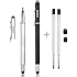 MeKo&reg; 2Pcs [3 in 1 Series] Stylus pen ** MICRO FIBER TIP(replaceable) + RUBBER TIP(replaceable) + FINE BALL PEN(refillable) ** for ALL Capacitive Touch Screen Smartphones ,Tablets, PC - Extras 2 rubber tips +2 Refill ink - (Silver&Black)