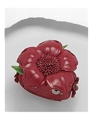 Red Flower Leather Bracelet In White Base