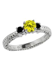 0.79 Ct Round Canary and Black Diamond 14K White Gold 3-Stone Ring