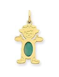 14k Yellow Gold Girl 7x5 Oval Genuine Emerald-May. Gold Wt- 0.87g.