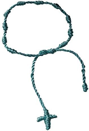 Aqua Decenario Cross Friendship Rosary Thread Pulseras Bracelet By Knotted