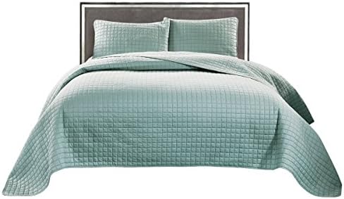 Jackson Hole Home PREWASHED 3 PC Solid Color Soft Pattern Coverlet Quilt Set, Seafoam, King