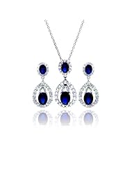Nickel Free Sterling Silver Pendant & Earring Sets Blue Hanging CZ Set