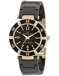 Anne Klein Womens 109416BKBK Swarovski Crystal Accented Gold-Tone Black Ceramic Watch