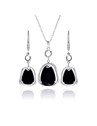 Nickel Free Sterling Silver Pendant & Earring Sets Black CZ Hanging Set