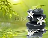 IMAGE OF Wallmonkeys Peel and Stick Wall Decals - Spa Still Life, with White Flowers on the Black Stones and Bambo - 48