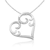 Choice of 10k White or Two-Tone Ornate Filigree Diamond Pendant ( 0.07 cttw, G-H color, I2 Clarity), 18″