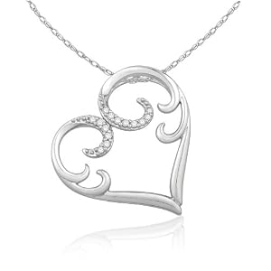 Choice of 10k White or Two-Tone Ornate Filigree Diamond Pendant ( 0.07 cttw, G-H color, I2 Clarity), 18