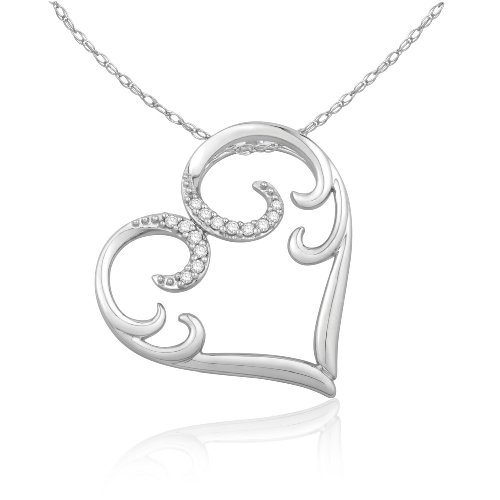 Choice of 10k White or Two-Tone Ornate Filigree Diamond Pendant ( 0.07 cttw, G-H color, I2 Clarity), 18″